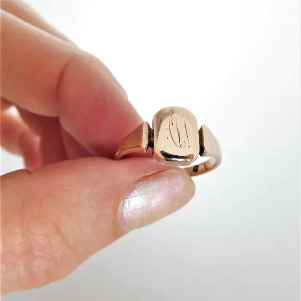 Antique Art Deco 9ct Rose Gold Pinky Signet Ring - image 11