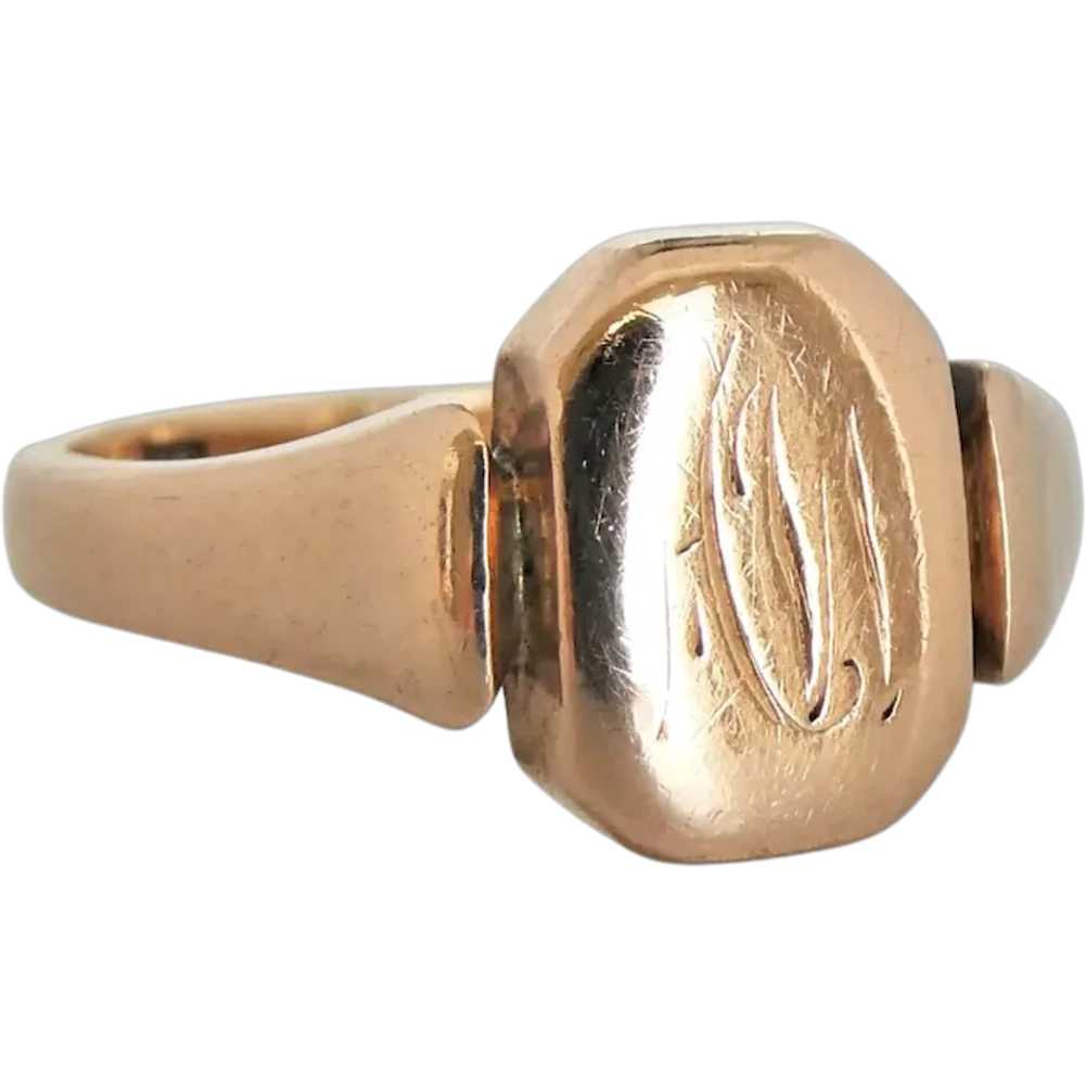 Antique Art Deco 9ct Rose Gold Pinky Signet Ring - image 1