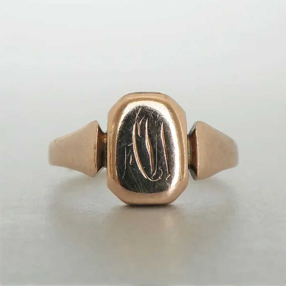 Antique Art Deco 9ct Rose Gold Pinky Signet Ring - image 2