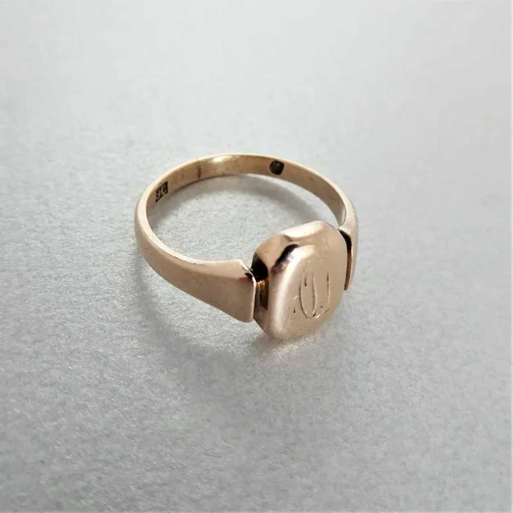 Antique Art Deco 9ct Rose Gold Pinky Signet Ring - image 4