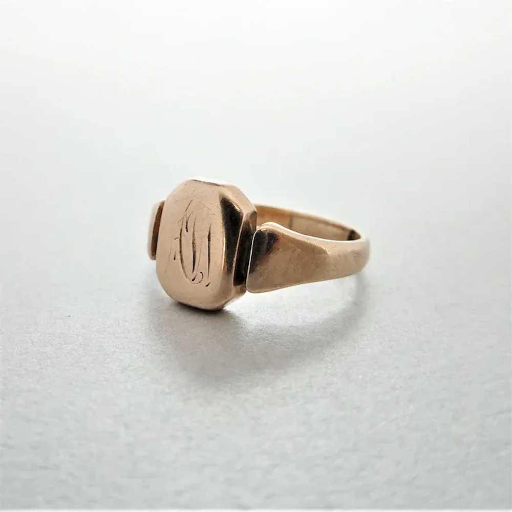 Antique Art Deco 9ct Rose Gold Pinky Signet Ring - image 7