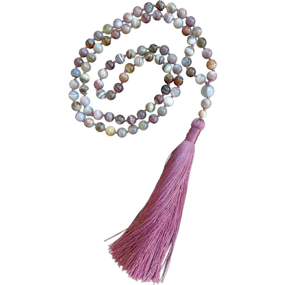 Superb Botswana Agate Mala Necklace with Chinese … - image 1