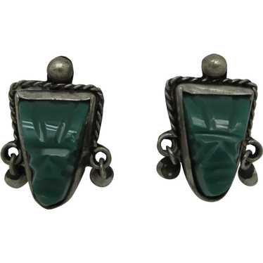 Mexican Sterling Earring with Carved Malachite