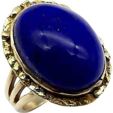 14K Gold Lapis Cabochon Gold Nugget Ring - image 1