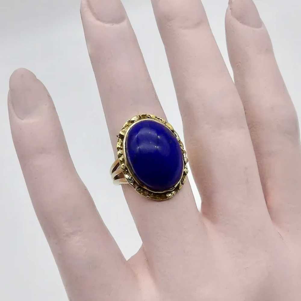 14K Gold Lapis Cabochon Gold Nugget Ring - image 2