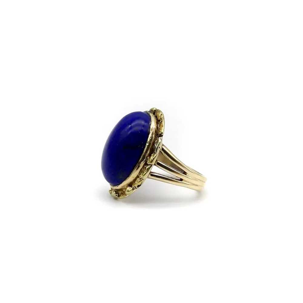 14K Gold Lapis Cabochon Gold Nugget Ring - image 4