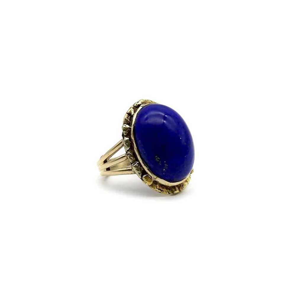 14K Gold Lapis Cabochon Gold Nugget Ring - image 5