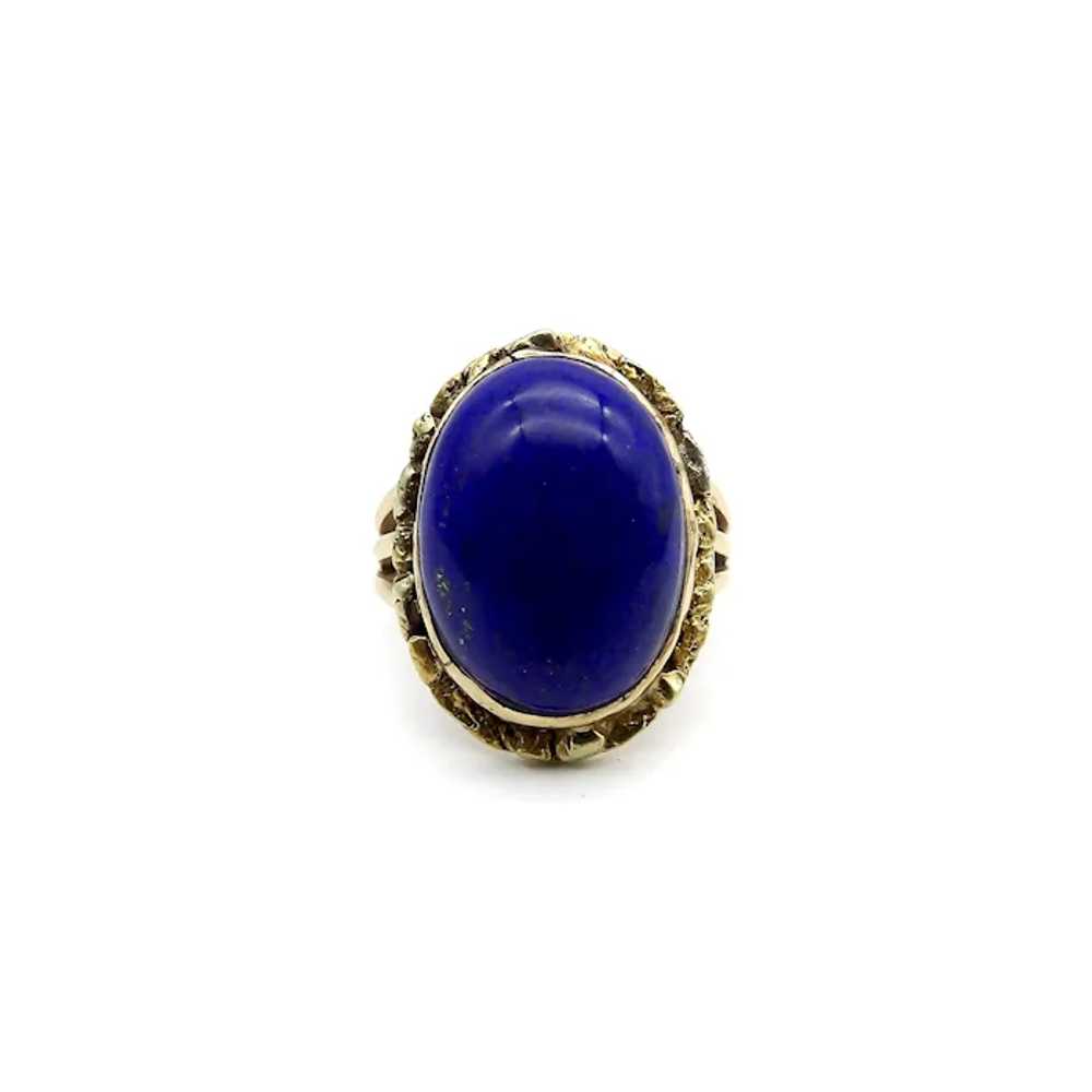 14K Gold Lapis Cabochon Gold Nugget Ring - image 6