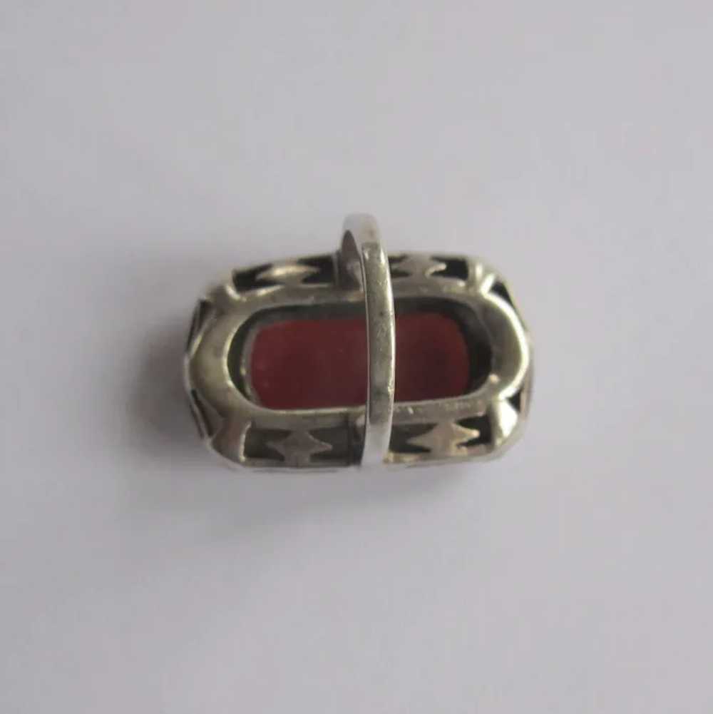 Art Deco Carnelian Marcasite Ring, Sterling, 1920… - image 6