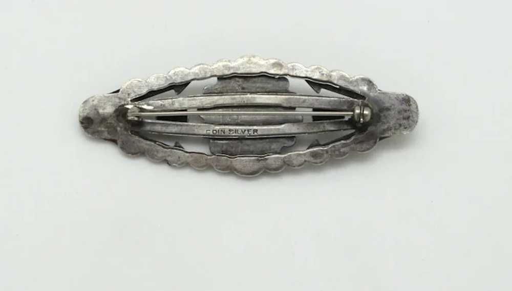 Coin Silver Brooch with Southwest Design and Ston… - image 2