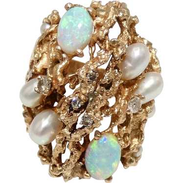 14K Gold Cultured Pearls, Diamonds & Opals Custom… - image 1