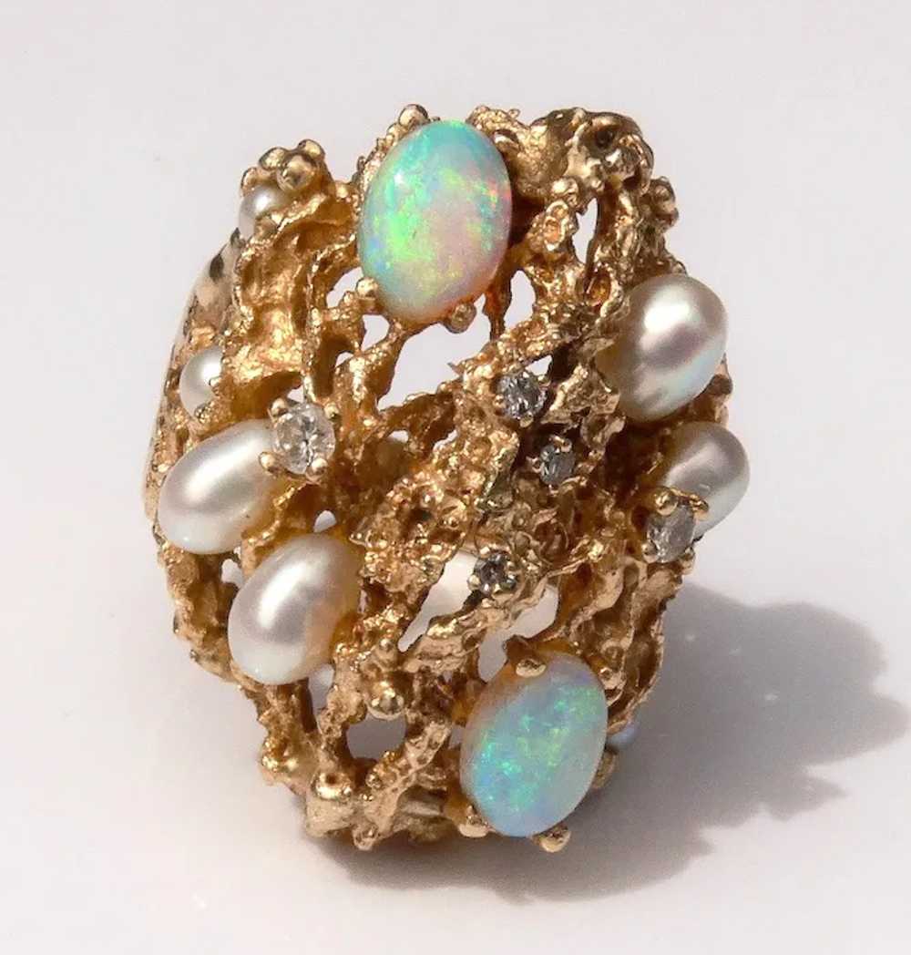 14K Gold Cultured Pearls, Diamonds & Opals Custom… - image 6