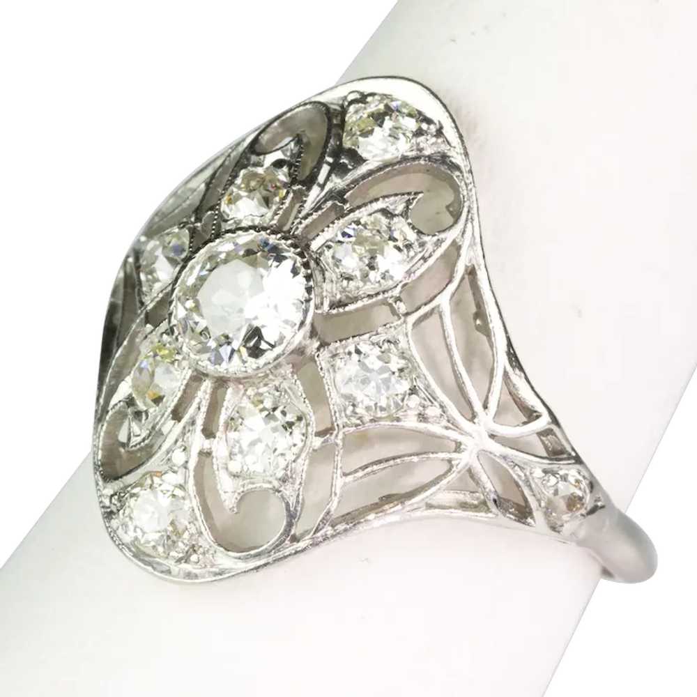 Lovely Edwardian Filigree Platinum Diamond Ring - image 1