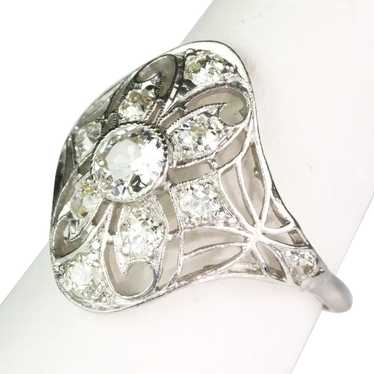 Lovely Edwardian Filigree Platinum Diamond Ring - image 1