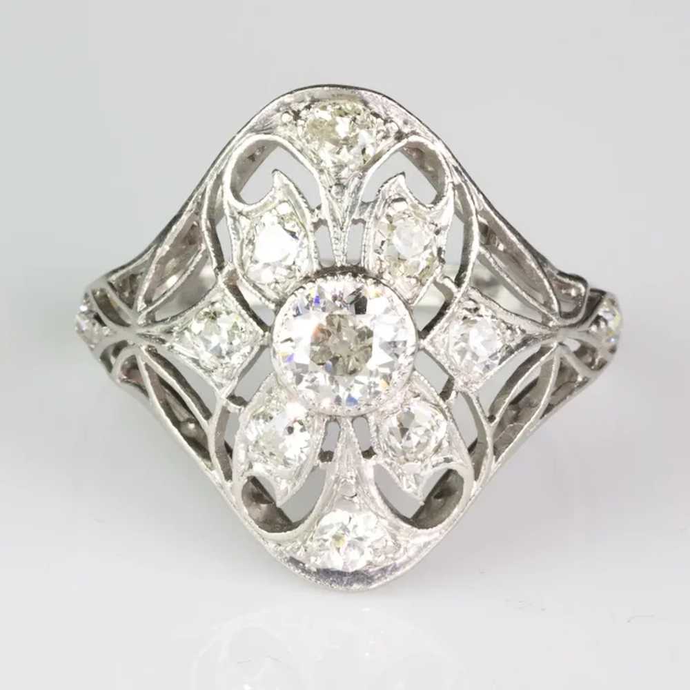 Lovely Edwardian Filigree Platinum Diamond Ring - image 2