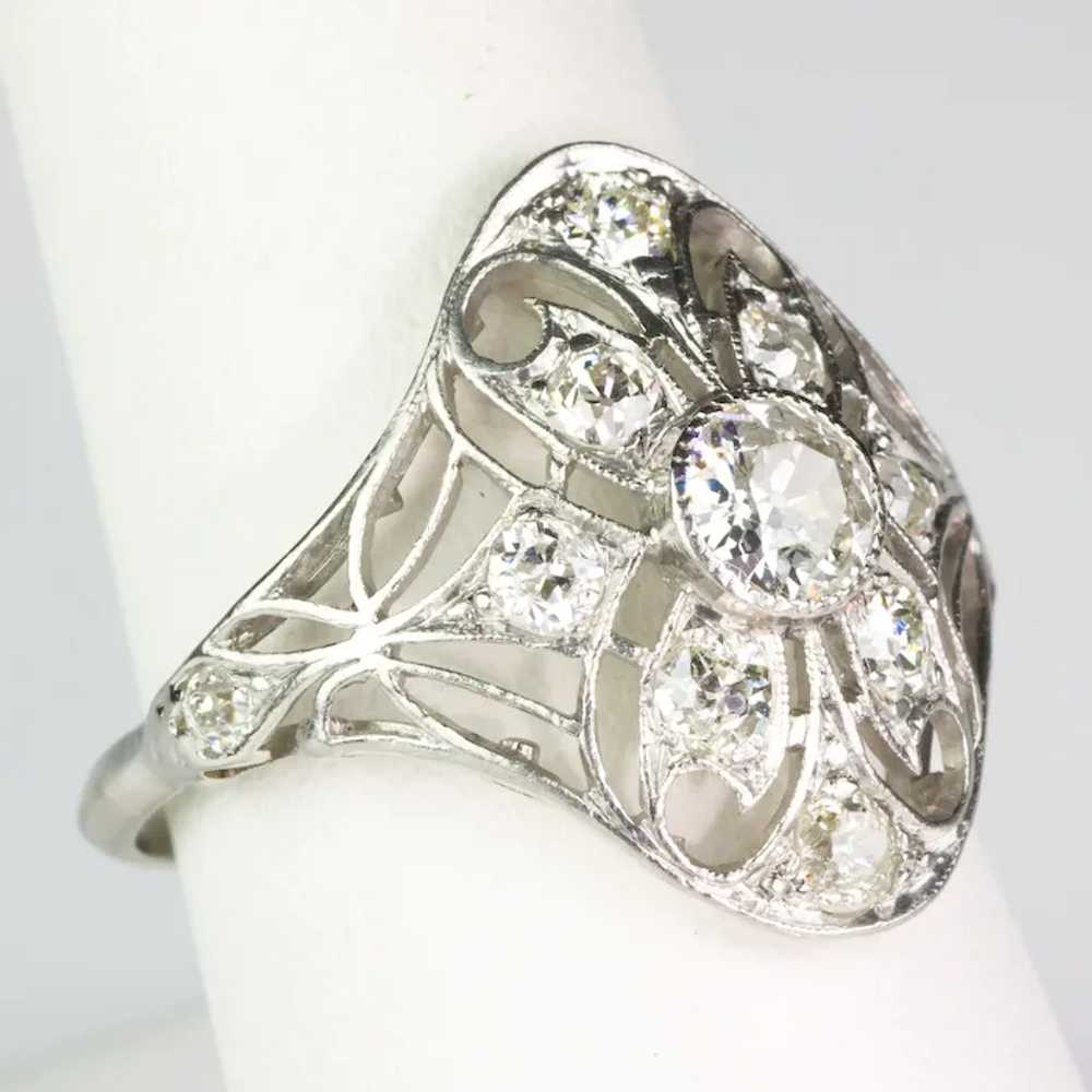 Lovely Edwardian Filigree Platinum Diamond Ring - image 3