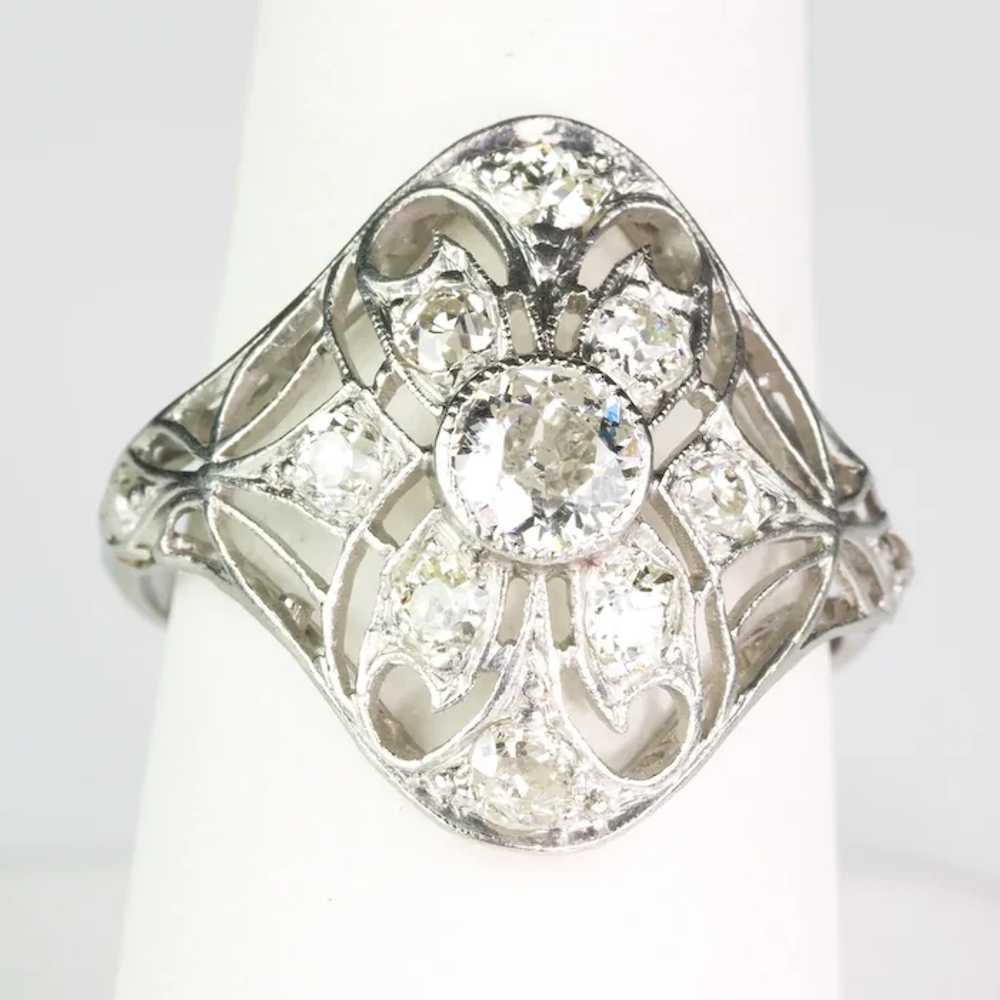 Lovely Edwardian Filigree Platinum Diamond Ring - image 4