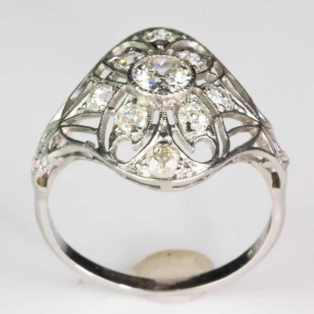 Lovely Edwardian Filigree Platinum Diamond Ring - image 8
