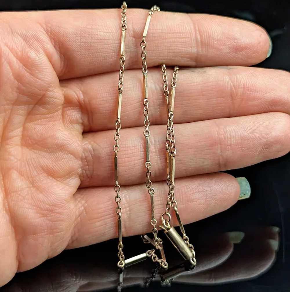 Antique 9k gold bar link chain necklace, Edwardian - image 10