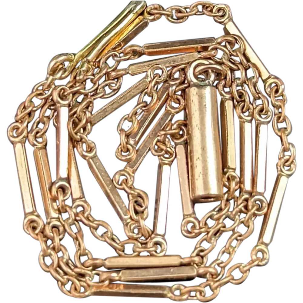 Antique 9k gold bar link chain necklace, Edwardian - image 1