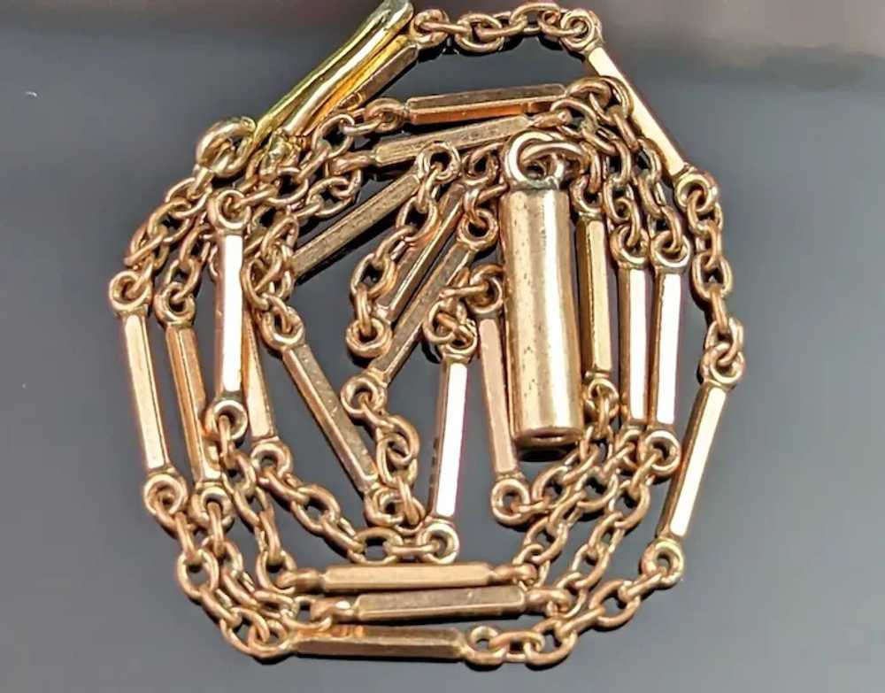 Antique 9k gold bar link chain necklace, Edwardian - image 2