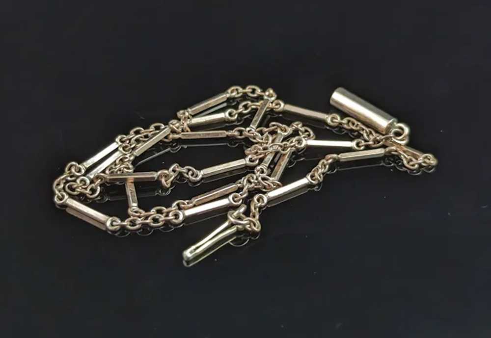 Antique 9k gold bar link chain necklace, Edwardian - image 4