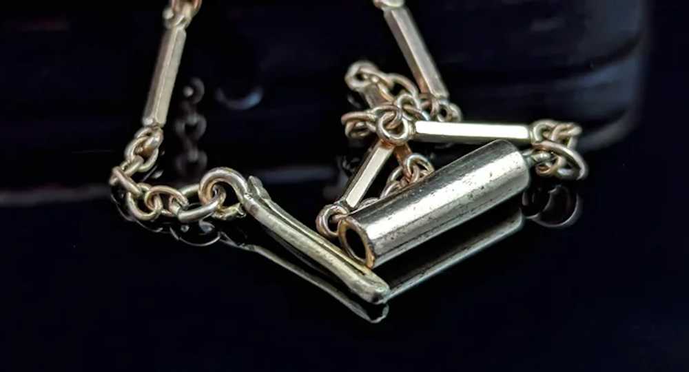 Antique 9k gold bar link chain necklace, Edwardian - image 8