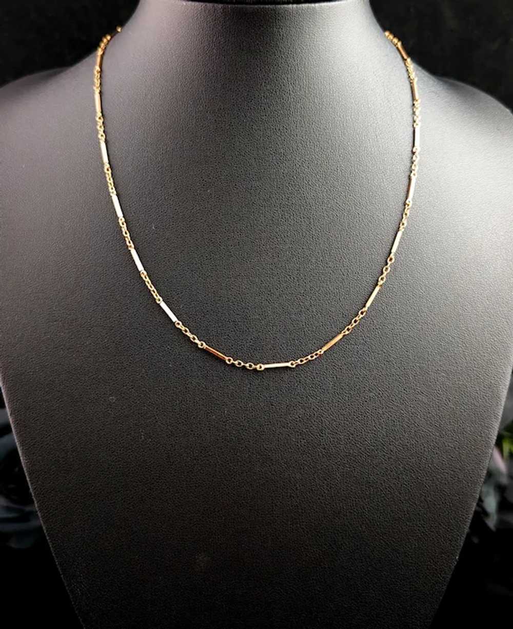 Antique 9k gold bar link chain necklace, Edwardian - image 9