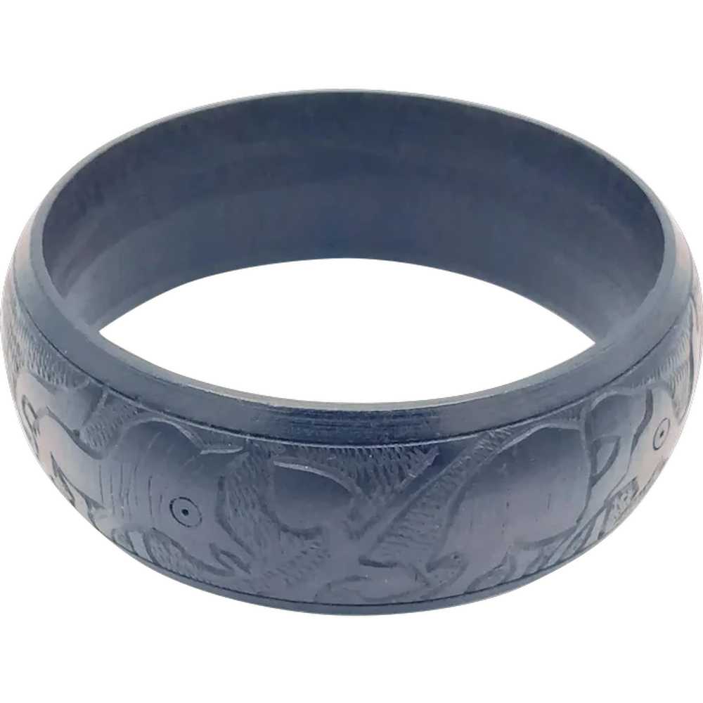 African Hand Carved Ebony Wood Bangle - image 1