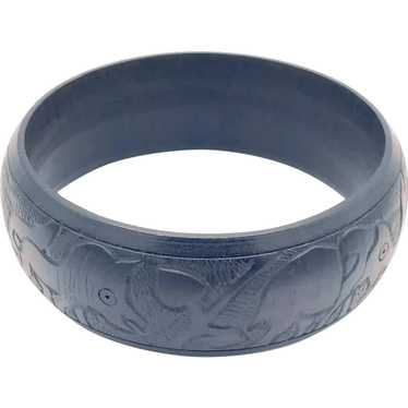 African Hand Carved Ebony Wood Bangle - image 1