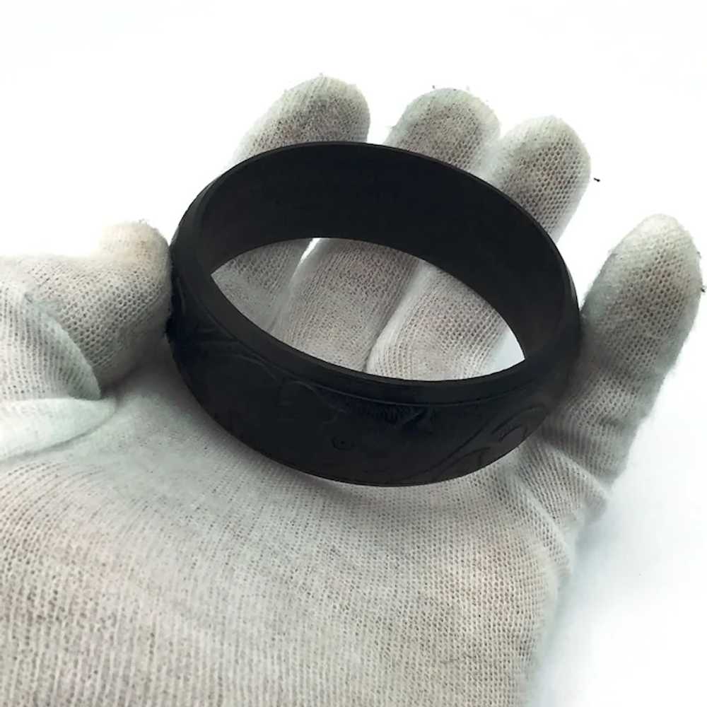 African Hand Carved Ebony Wood Bangle - image 3