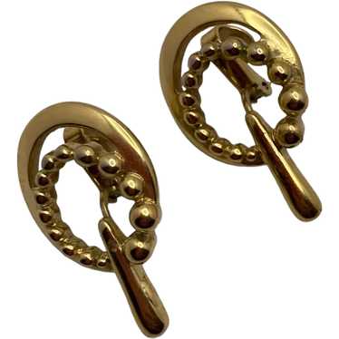 Pair of Trifari Oval Gold Tone Bead and Swag Clip… - image 1