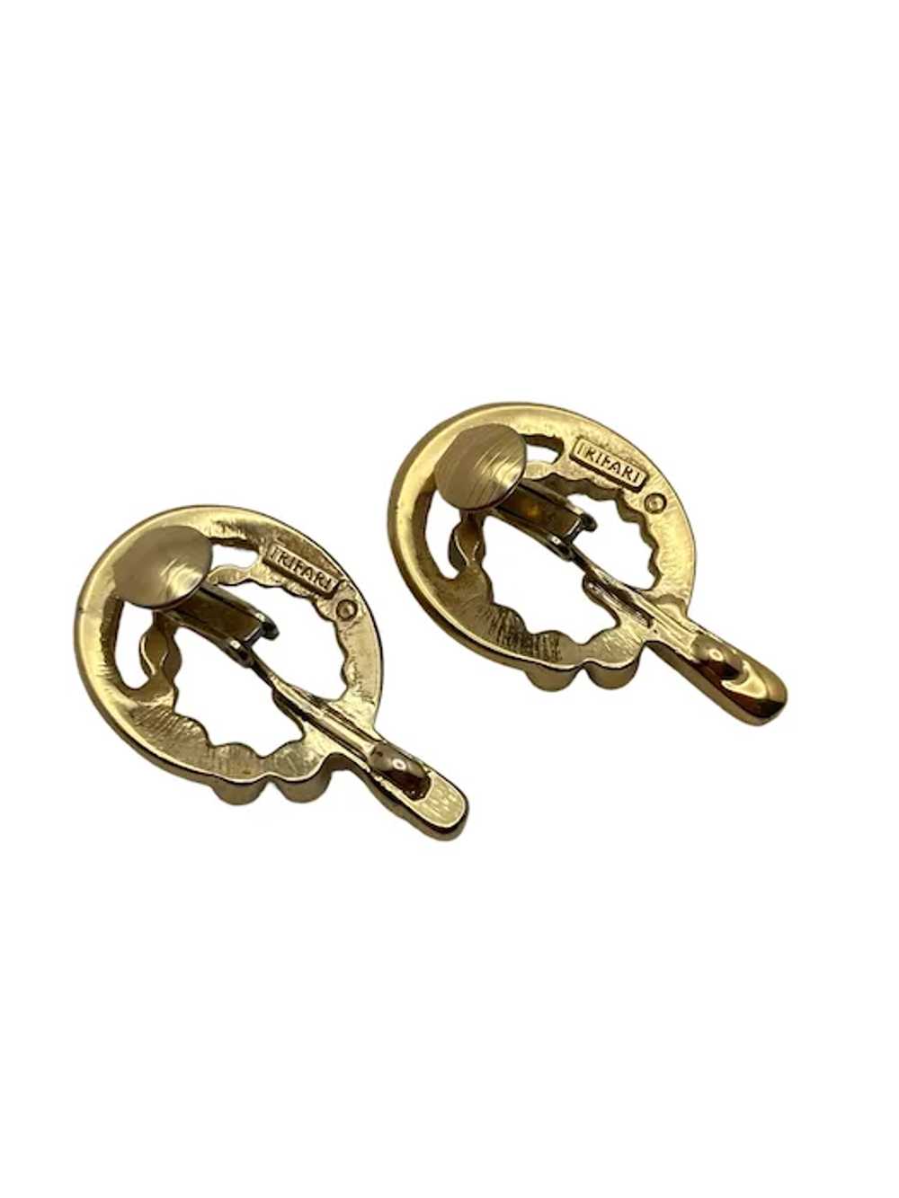 Pair of Trifari Oval Gold Tone Bead and Swag Clip… - image 5