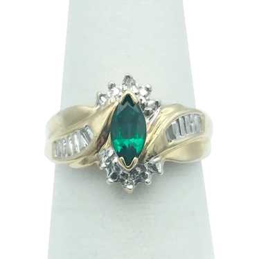10K Lab Emerald & Diamond Ring - image 1