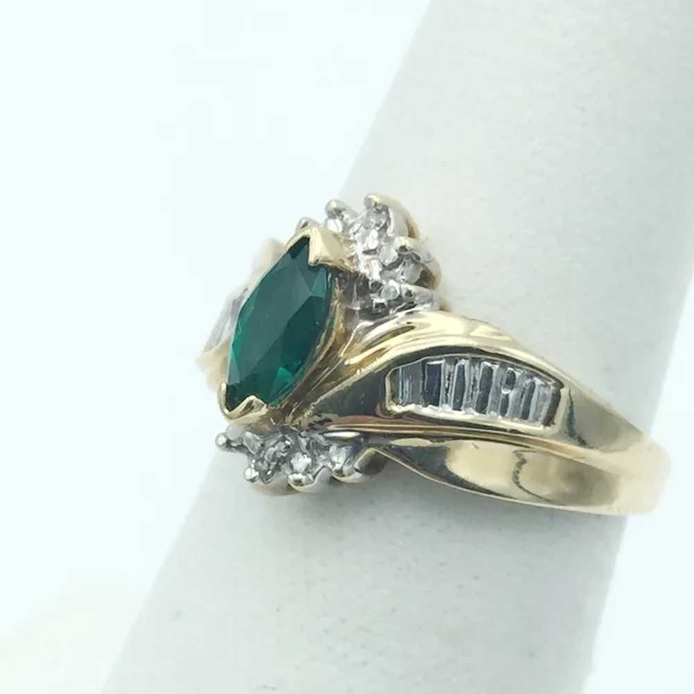 10K Lab Emerald & Diamond Ring - image 2