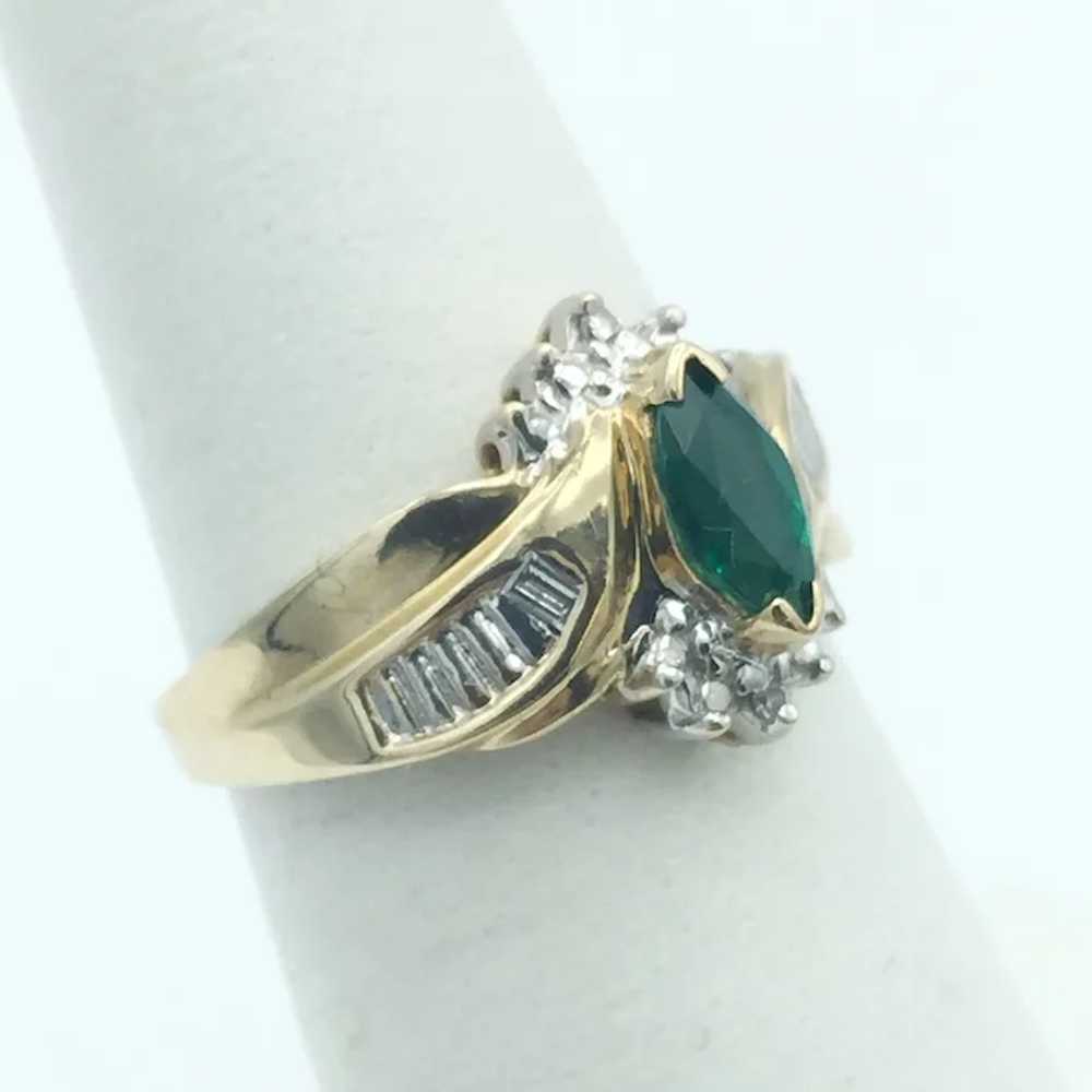 10K Lab Emerald & Diamond Ring - image 3