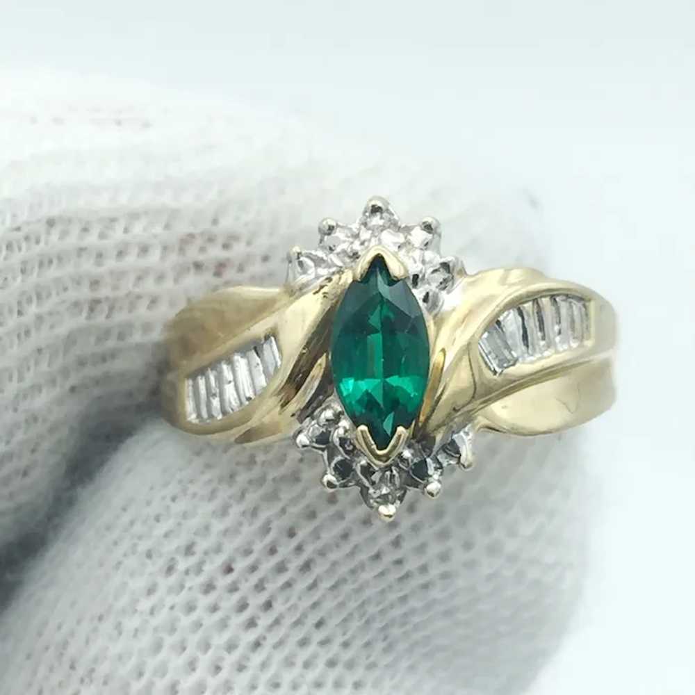 10K Lab Emerald & Diamond Ring - image 5