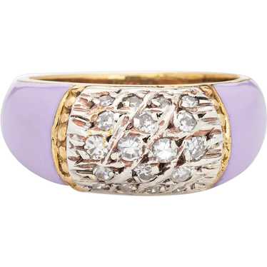 Lilac Enamel Diamond Ring Vintage 18 Karat Yellow… - image 1