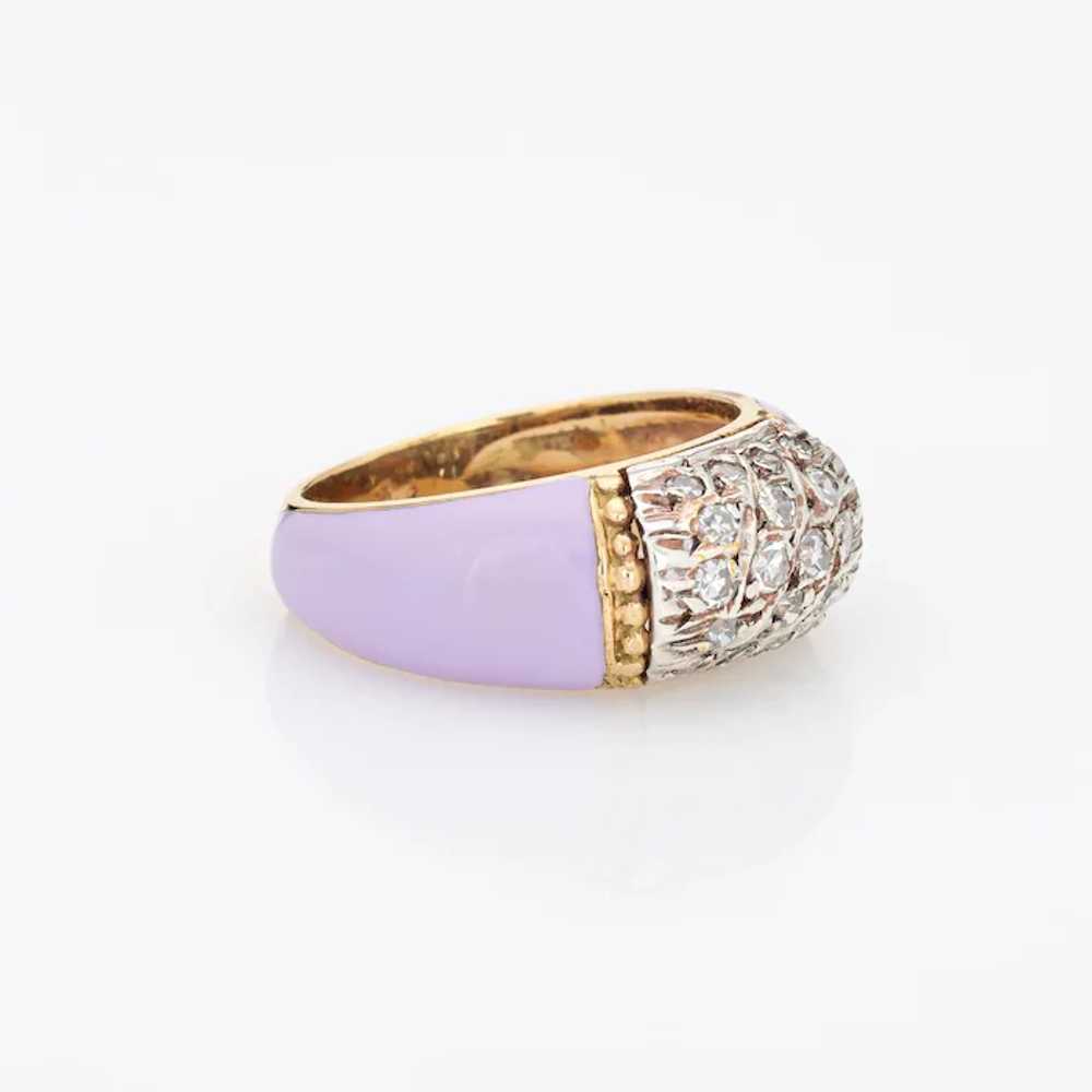 Lilac Enamel Diamond Ring Vintage 18 Karat Yellow… - image 3