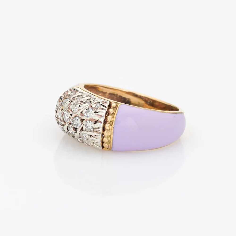 Lilac Enamel Diamond Ring Vintage 18 Karat Yellow… - image 4