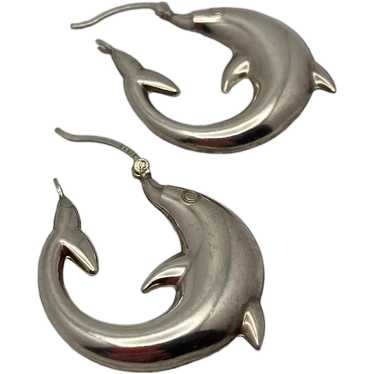 Pair of Sterling Silver Dolphin Hoop Earrings - image 1