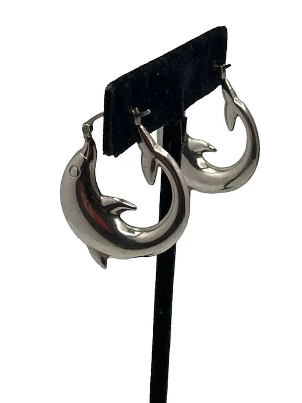 Pair of Sterling Silver Dolphin Hoop Earrings - image 2