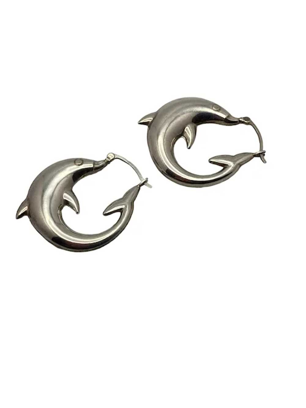 Pair of Sterling Silver Dolphin Hoop Earrings - image 3