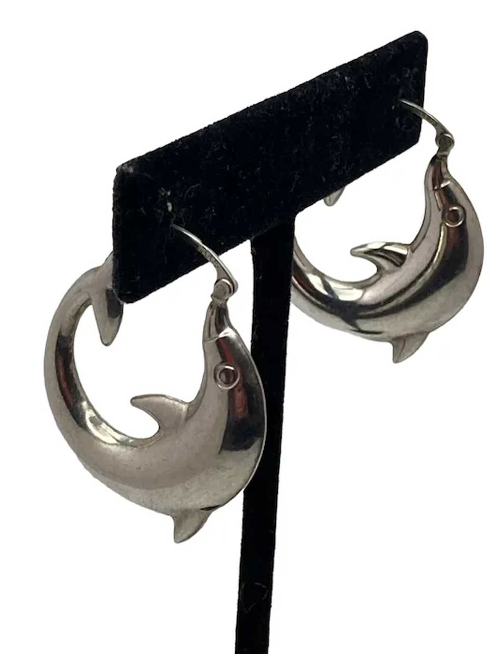 Pair of Sterling Silver Dolphin Hoop Earrings - image 4