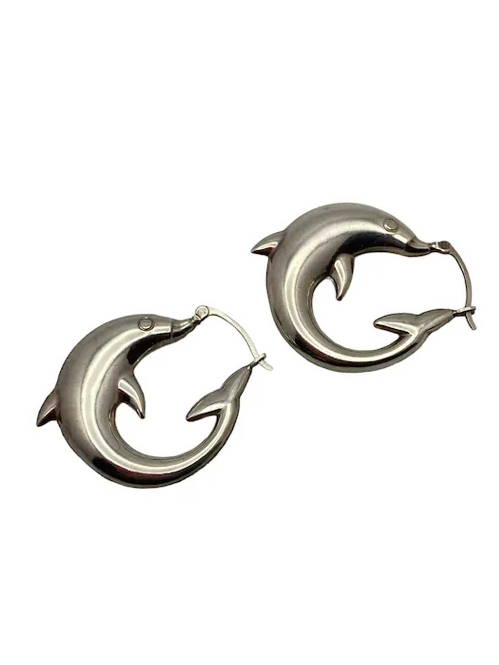 Pair of Sterling Silver Dolphin Hoop Earrings - image 5