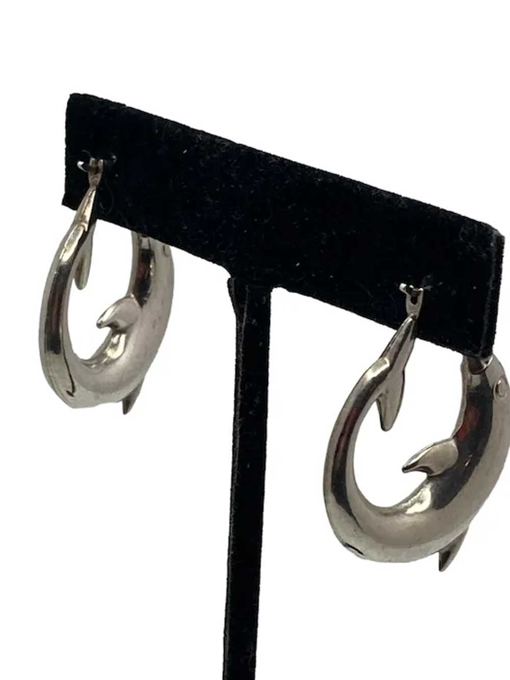 Pair of Sterling Silver Dolphin Hoop Earrings - image 6