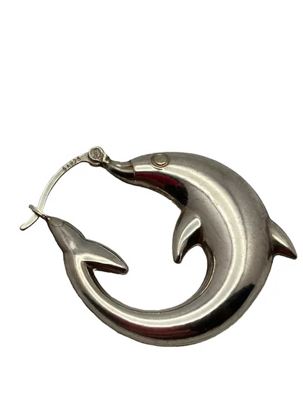 Pair of Sterling Silver Dolphin Hoop Earrings - image 7