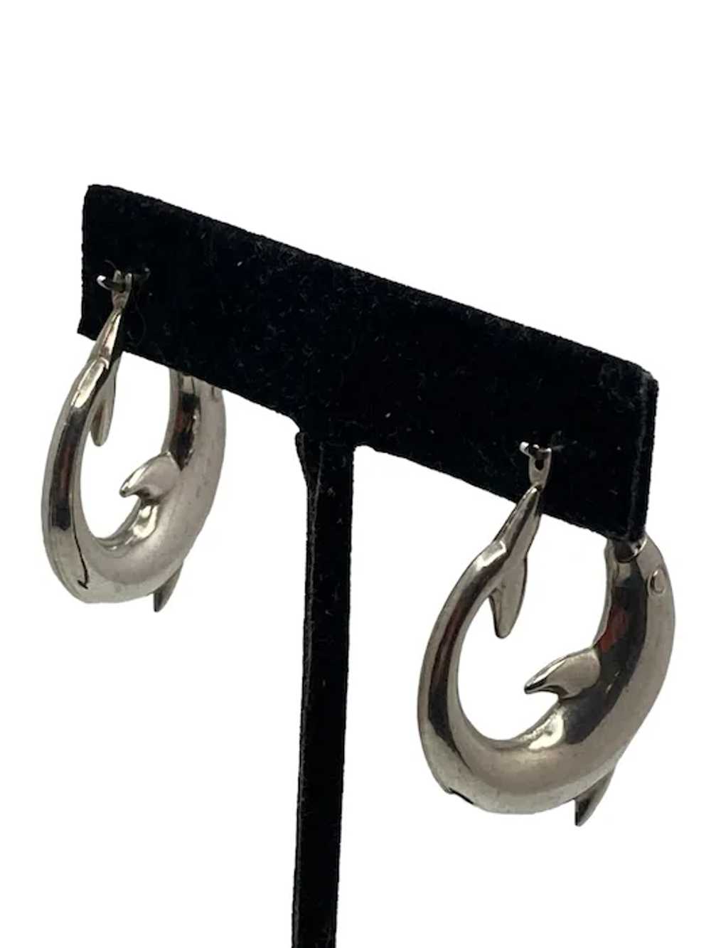 Pair of Sterling Silver Dolphin Hoop Earrings - image 8