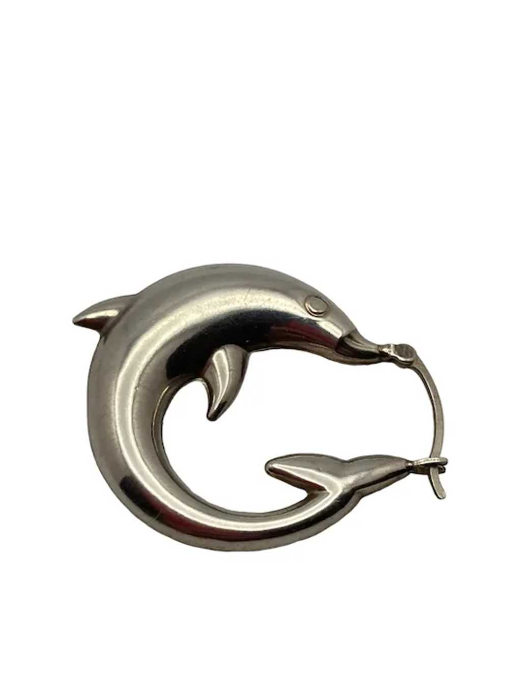 Pair of Sterling Silver Dolphin Hoop Earrings - image 9