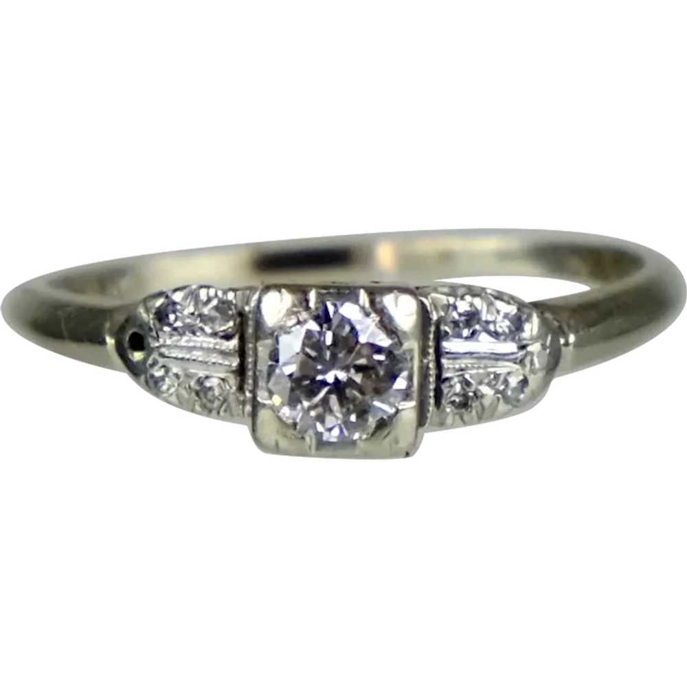 Art Deco 14 - 18K Gold Diamond Engagement Ring - image 1